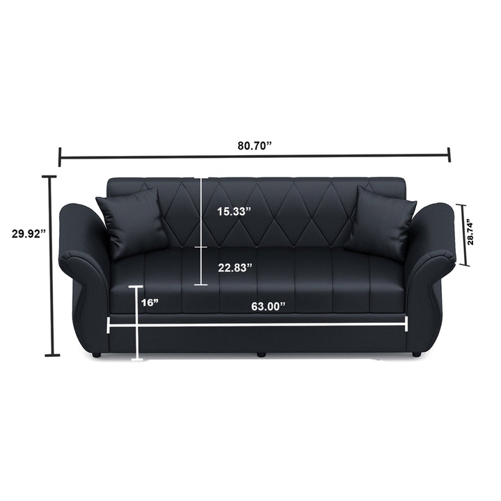 Bharat Lifestyle Alina Leatherette Upholstery 3 Seater (Finish Color - Black) Sofa, Luxurious Looks and Comfortable Sofa for Living Room, Bedroom, Home and Office, Wooden Frame Sofa, Black, Assembly DIY(Do - It - Yourself) - BHARAT LIFESPACE PRIVATE LIMITED