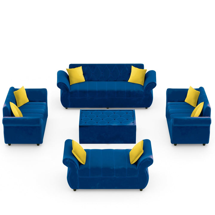 Bharat Lifestyle Alina Suede Velvet Fabric 3 + 2 + 2 + D + CT Seater (Finish Color – Blue) Sofa, Luxurious Looks and Comfortable Sofa for Living Room, Bedroom, Home and Office, Wooden Frame Sofa, Assembly DIY(Do - It - Yourself) - BHARAT LIFESPACE PRIVATE LIMITED