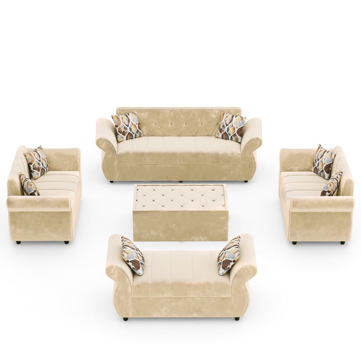 Bharat Lifestyle Alina Suede Velvet Fabric 3 + 2 + 2 + D + CT Seater (Finish Color – Cream) Sofa, Luxurious Looks and Comfortable Sofa for Living Room, Bedroom, Home and Office, Wooden Frame Sofa, Assembly DIY(Do - It - Yourself) - BHARAT LIFESPACE PRIVATE LIMITED