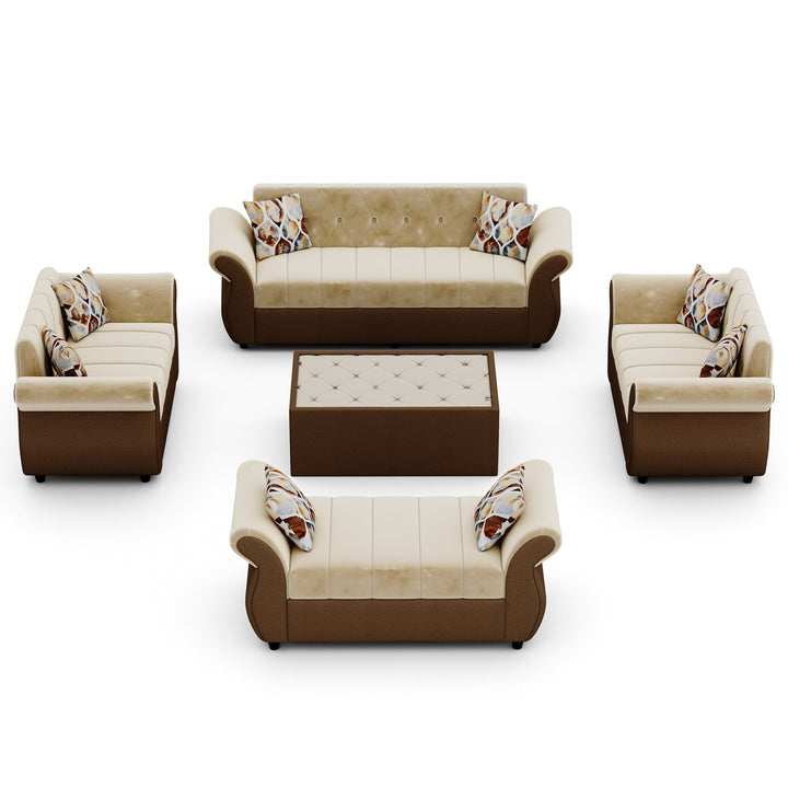 Bharat Lifestyle Alina Suede Velvet Fabric 3 + 2 + 2 + D + CTSeater (Finish Color – Cream and Brown) Sofa, Luxurious Looks and Comfortable Sofa for Living Room, Bedroom, Home and Office, Wooden Frame Sofa, Assembly DIY(Do - It - Yourself) - BHARAT LIFESPACE PRIVATE LIMITED