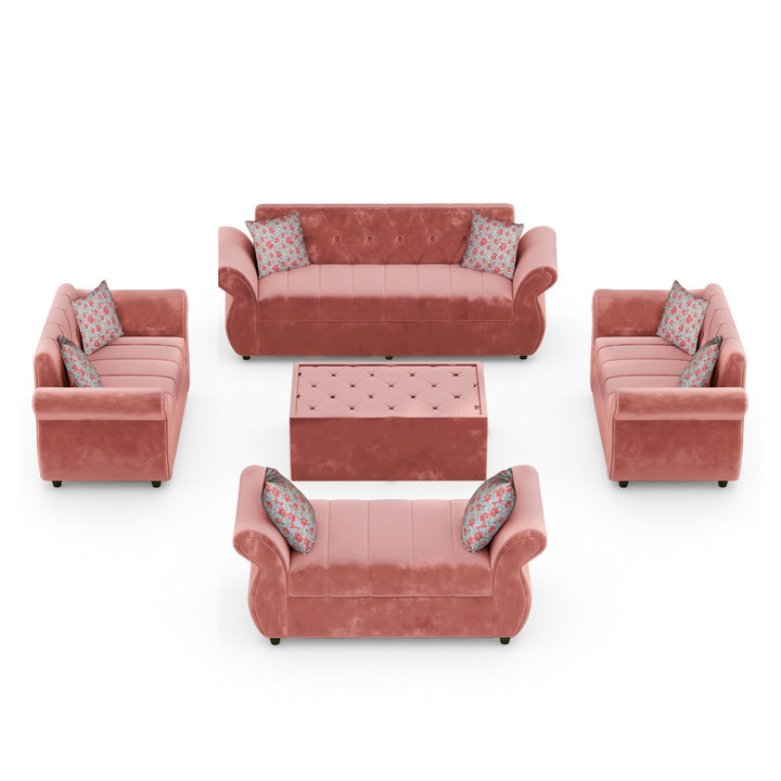 Bharat Lifestyle Alina Suede Velvet Fabric 3 + 2 + 2 + D + CTSeater (Finish Color - Peach) Sofa, Luxurious Looks and Comfortable Sofa for Living Room, Bedroom, Home and Office, Wooden Frame Sofa, Assembly DIY(Do - It - Yourself) - BHARAT LIFESPACE PRIVATE LIMITED