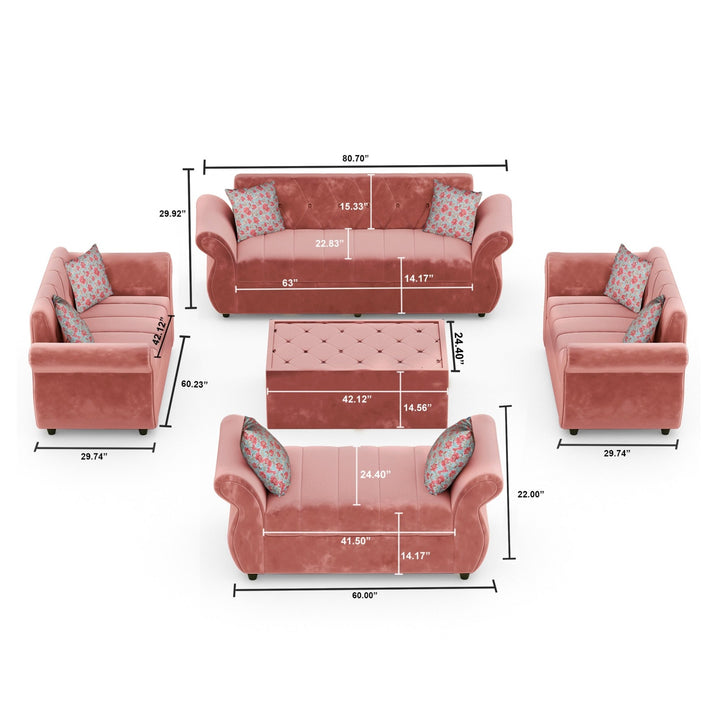 Bharat Lifestyle Alina Suede Velvet Fabric 3 + 2 + 2 + D + CTSeater (Finish Color - Peach) Sofa, Luxurious Looks and Comfortable Sofa for Living Room, Bedroom, Home and Office, Wooden Frame Sofa, Assembly DIY(Do - It - Yourself) - BHARAT LIFESPACE PRIVATE LIMITED
