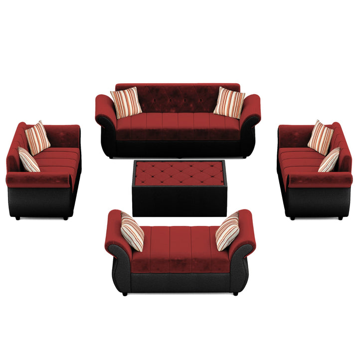 Bharat Lifestyle Alina Suede Velvet Fabric 3 + 2 + 2 + D + CTSeater (Finish Color - Red & Black) Sofa, Luxurious Looks and Comfortable Sofa for Living Room, Bedroom, Home and Office, Wooden Frame Sofa, Assembly DIY(Do - It - Yourself) - BHARAT LIFESPACE PRIVATE LIMITED