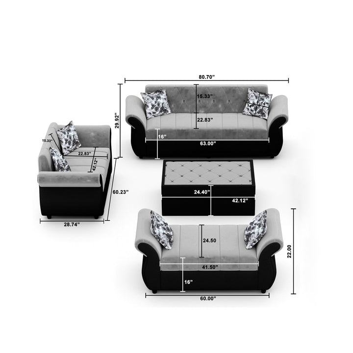 Bharat Lifestyle Alina Suede Velvet Fabric 3 + 2 + D + CT Seater (Finish Color – Black and Grey) Sofa, Luxurious Looks and Comfortable Sofa for Living Room, Bedroom, Home and Office, Wooden Frame Sofa, Assembly DIY(Do - It - Yourself) - BHARAT LIFESPACE PRIVATE LIMITED