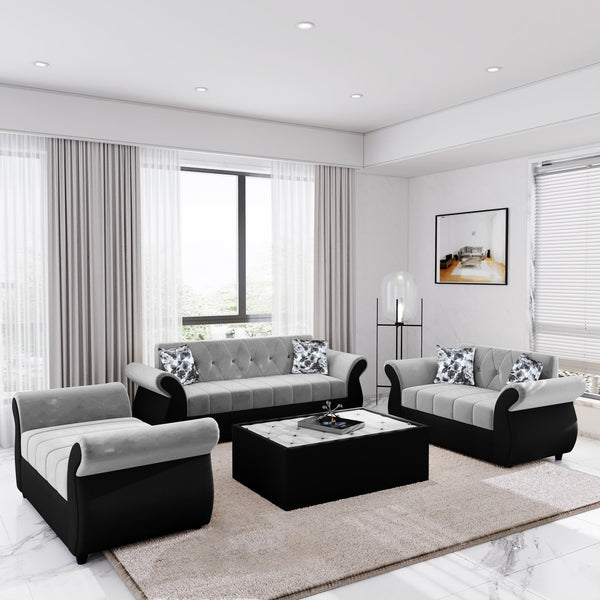 Bharat Lifestyle Alina Suede Velvet Fabric 3 + 2 + D + CT Seater (Finish Color – Black and Grey) Sofa, Luxurious Looks and Comfortable Sofa for Living Room, Bedroom, Home and Office, Wooden Frame Sofa, Assembly DIY(Do - It - Yourself) - BHARAT LIFESPACE PRIVATE LIMITED