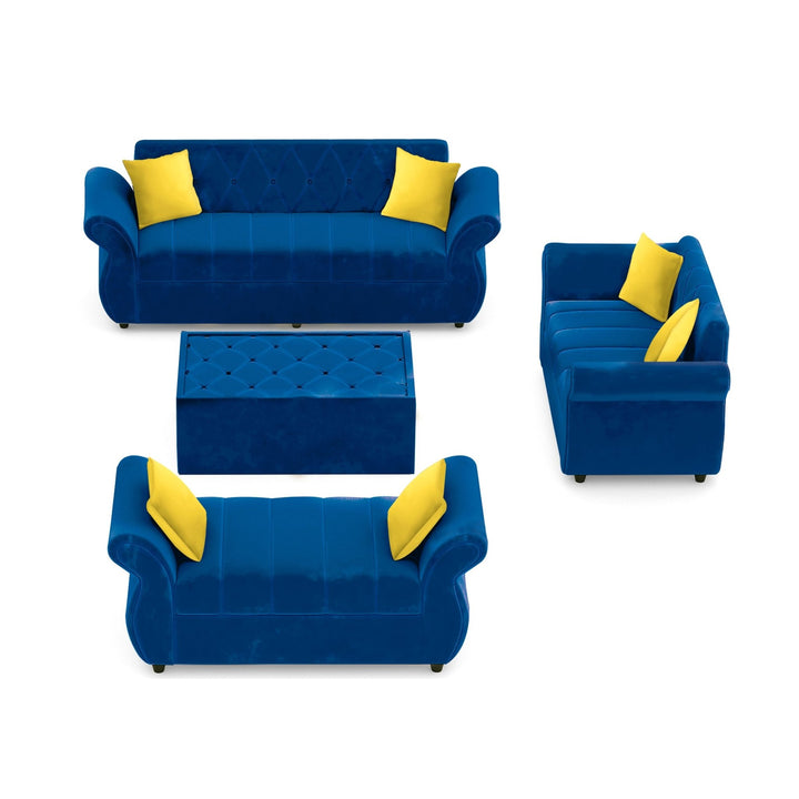 Bharat Lifestyle Alina Suede Velvet Fabric 3 + 2 + D + CT Seater (Finish Color – Blue) Sofa, Luxurious Looks and Comfortable Sofa for Living Room, Bedroom, Home and Office, Wooden Frame Sofa, Assembly DIY(Do - It - Yourself) - BHARAT LIFESPACE PRIVATE LIMITED