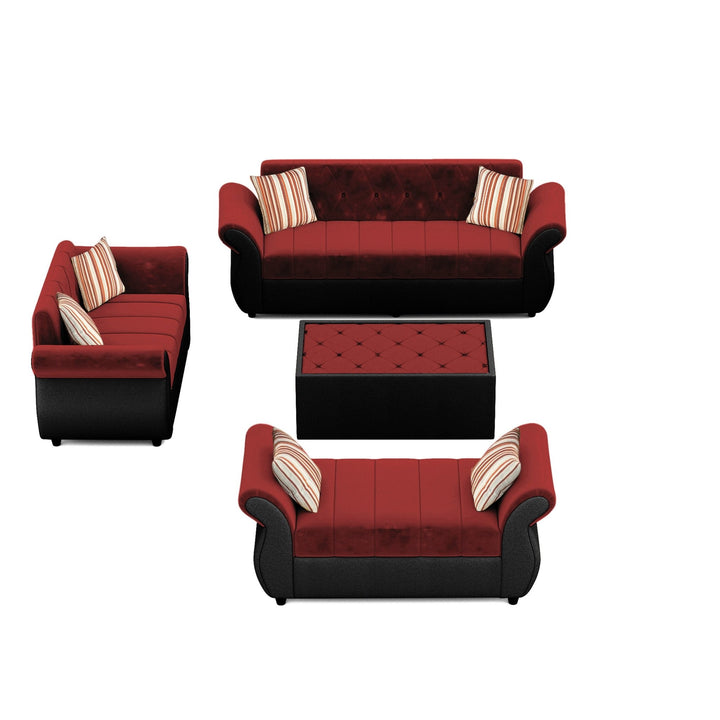 Bharat Lifestyle Alina Suede Velvet Fabric 3 + 2 + D + CT Seater (Finish Color - Red & Black) Sofa, Luxurious Looks and Comfortable Sofa for Living Room, Bedroom, Home and Office, Wooden Frame Sofa, Assembly DIY(Do - It - Yourself) - BHARAT LIFESPACE PRIVATE LIMITED
