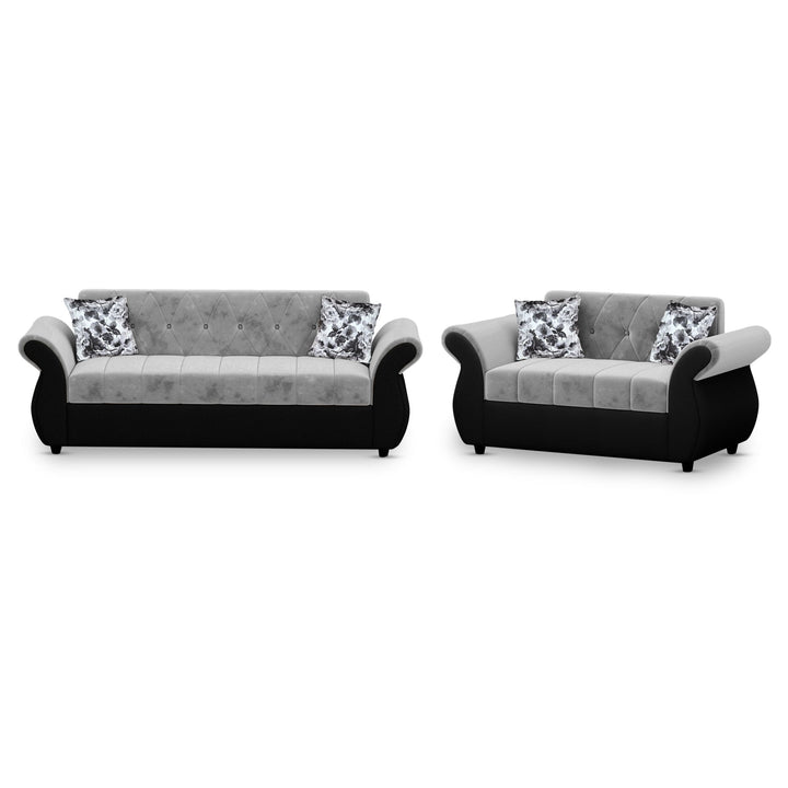 Bharat Lifestyle Alina Suede Velvet Fabric 3 + 2 Seater (Finish Color – Black and Grey) Sofa, Luxurious Looks and Comfortable Sofa for Living Room, Bedroom, Home and Office, Wooden Frame Sofa, Assembly DIY(Do - It - Yourself) - BHARAT LIFESPACE PRIVATE LIMITED