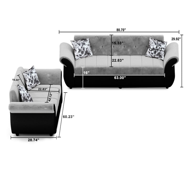 Bharat Lifestyle Alina Suede Velvet Fabric 3 + 2 Seater (Finish Color – Black and Grey) Sofa, Luxurious Looks and Comfortable Sofa for Living Room, Bedroom, Home and Office, Wooden Frame Sofa, Assembly DIY(Do - It - Yourself) - BHARAT LIFESPACE PRIVATE LIMITED