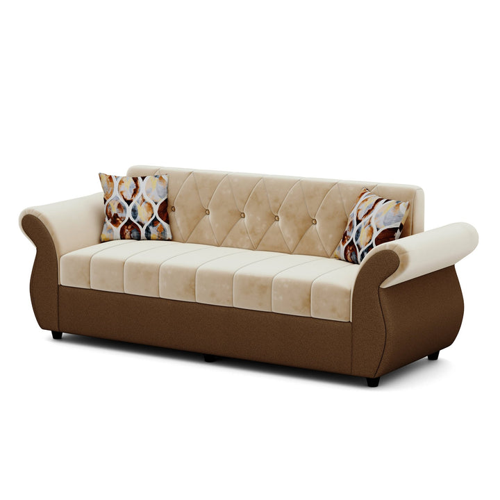 Bharat Lifestyle Alina Suede Velvet Fabric 3 + 2 Seater (Finish Color – Cream and Brown) Sofa, Luxurious Looks and Comfortable Sofa for Living Room, Bedroom, Home and Office, Wooden Frame Sofa, Assembly DIY(Do - It - Yourself) - BHARAT LIFESPACE PRIVATE LIMITED