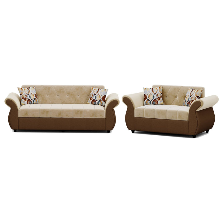 Bharat Lifestyle Alina Suede Velvet Fabric 3 + 2 Seater (Finish Color – Cream and Brown) Sofa, Luxurious Looks and Comfortable Sofa for Living Room, Bedroom, Home and Office, Wooden Frame Sofa, Assembly DIY(Do - It - Yourself) - BHARAT LIFESPACE PRIVATE LIMITED