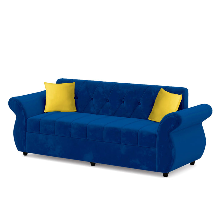 Bharat Lifestyle Alina Suede Velvet Fabric 3 Seater (Finish Color - Blue) Sofa, Luxurious Looks and Comfortable Sofa for Living Room, Bedroom, Home and Office, Wooden Frame Sofa, Assembly DIY(Do - It - Yourself) - BHARAT LIFESPACE PRIVATE LIMITED