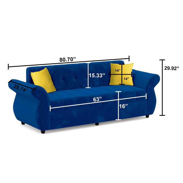 Bharat Lifestyle Alina Suede Velvet Fabric 3 Seater (Finish Color - Blue) Sofa, Luxurious Looks and Comfortable Sofa for Living Room, Bedroom, Home and Office, Wooden Frame Sofa, Assembly DIY(Do - It - Yourself) - BHARAT LIFESPACE PRIVATE LIMITED