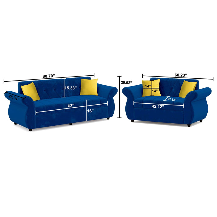 Bharat Lifestyle Alina Suede Velvet Fabric 3+2 Seater (Finish Color - Blue) Sofa, Luxurious Looks and Comfortable Sofa for Living Room, Bedroom, Home and Office, Wooden Frame Sofa, Assembly DIY(Do - It - Yourself) - BHARAT LIFESPACE PRIVATE LIMITED