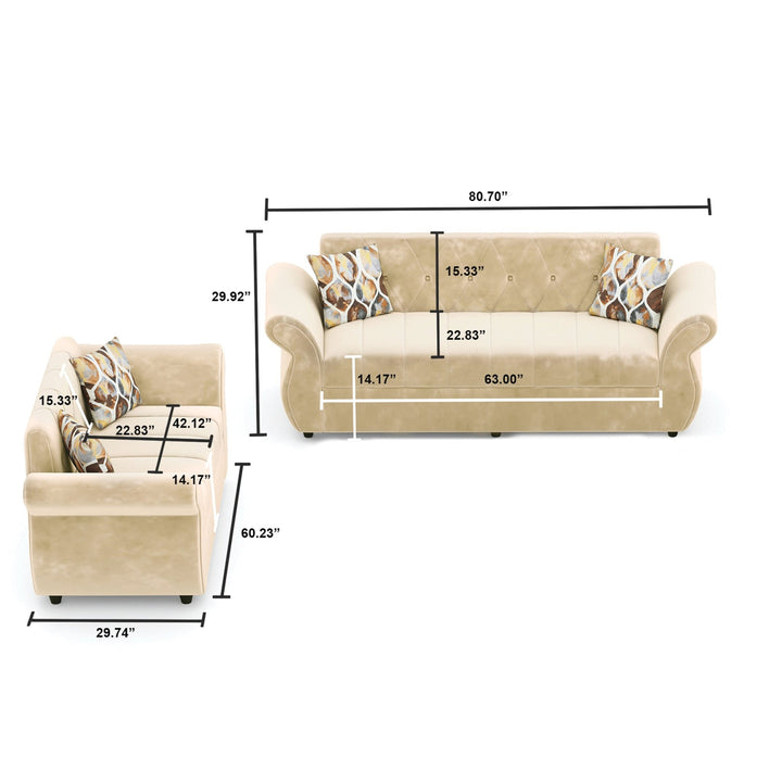 Bharat Lifestyle Alina Suede Velvet Fabric 3+2 Seater (Finish Color - Cream) Sofa, Luxurious Looks and Comfortable Sofa for Living Room, Bedroom, Home and Office, Wooden Frame Sofa, Assembly DIY(Do - It - Yourself) - BHARAT LIFESPACE PRIVATE LIMITED
