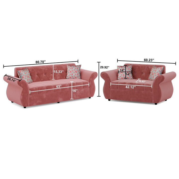 Bharat Lifestyle Alina Suede Velvet Fabric 3+2 Seater (Finish Color - Peach) Sofa, Luxurious Looks and Comfortable Sofa for Living Room, Bedroom, Home and Office, Wooden Frame Sofa, Assembly DIY(Do - It - Yourself) - BHARAT LIFESPACE PRIVATE LIMITED
