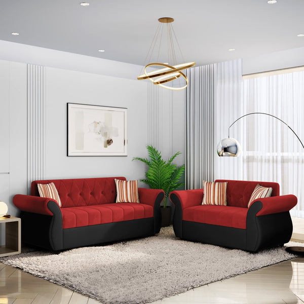 Bharat Lifestyle Alina Suede Velvet Fabric 3+2 Seater (Finish Color - Red and Black) Sofa, Luxurious Looks and Comfortable Sofa for Living Room, Bedroom, Home and Office, Wooden Frame Sofa, Red & Black, Assembly DIY(Do - It - Yourself) - BHARAT LIFESPACE PRIVATE LIMITED