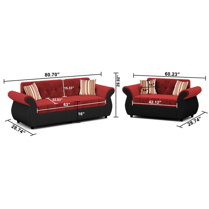 Bharat Lifestyle Alina Suede Velvet Fabric 3+2 Seater (Finish Color - Red and Black) Sofa, Luxurious Looks and Comfortable Sofa for Living Room, Bedroom, Home and Office, Wooden Frame Sofa, Red & Black, Assembly DIY(Do - It - Yourself) - BHARAT LIFESPACE PRIVATE LIMITED
