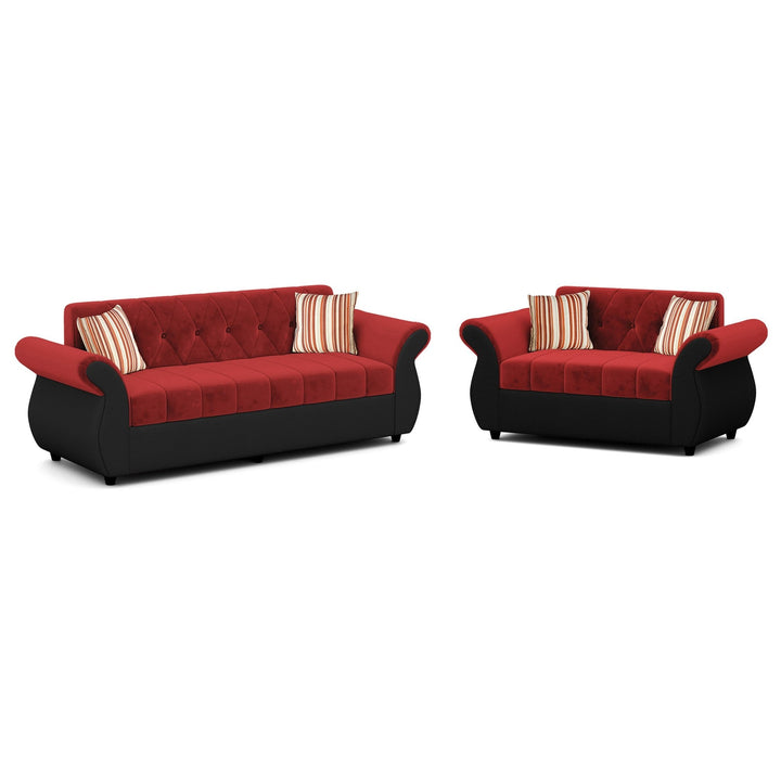 Bharat Lifestyle Alina Suede Velvet Fabric 3+2 Seater (Finish Color - Red and Black) Sofa, Luxurious Looks and Comfortable Sofa for Living Room, Bedroom, Home and Office, Wooden Frame Sofa, Red & Black, Assembly DIY(Do - It - Yourself) - BHARAT LIFESPACE PRIVATE LIMITED