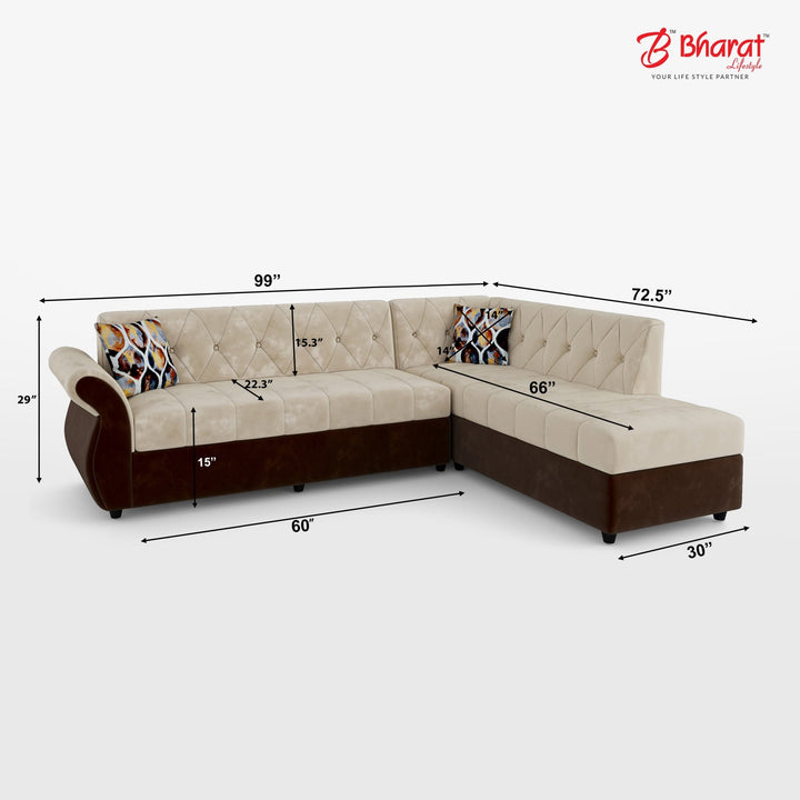Bharat Lifestyle Alina Suede Velvet Fabric 6 Seater L - Shape (LHD) Sofa (Cream Brown) | Premium Corner Sofa for Living Room | Wooden Frame | DIY Assembly(Do - It - Yourself) | 1 Year Warranty - BHARAT LIFESPACE PRIVATE LIMITED
