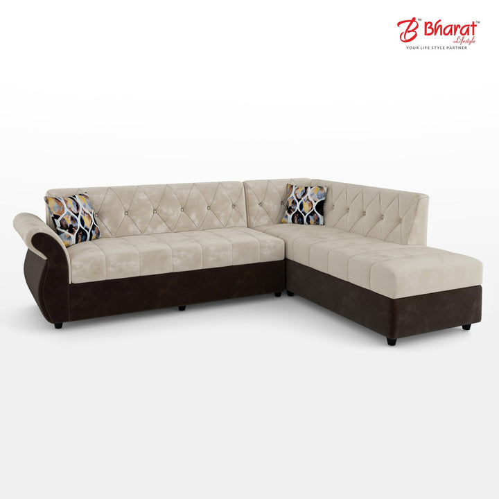 Bharat Lifestyle Alina Suede Velvet Fabric 6 Seater L - Shape (LHD) Sofa (Cream Brown) | Premium Corner Sofa for Living Room | Wooden Frame | DIY Assembly(Do - It - Yourself) | 1 Year Warranty - BHARAT LIFESPACE PRIVATE LIMITED