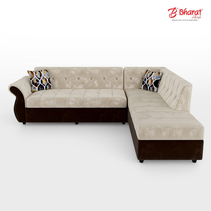 Bharat Lifestyle Alina Suede Velvet Fabric 6 Seater L - Shape (LHD) Sofa (Cream Brown) | Premium Corner Sofa for Living Room | Wooden Frame | DIY Assembly(Do - It - Yourself) | 1 Year Warranty - BHARAT LIFESPACE PRIVATE LIMITED