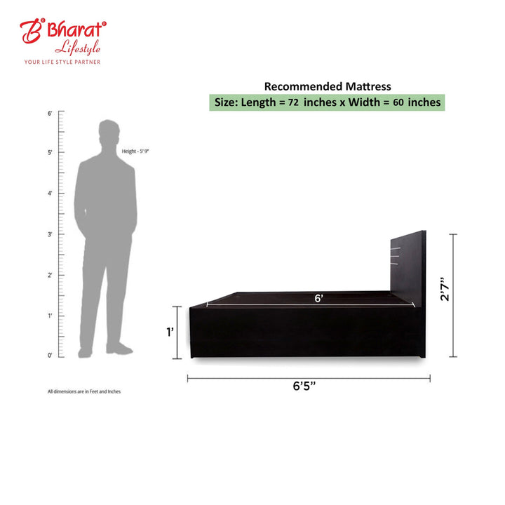Bharat Lifestyle Amsterdam Engineered Wood Queen Bed (Finish Color - Flowery Wenge, Delivery Condition - Knock Down) - BHARAT LIFESPACE PRIVATE LIMITED