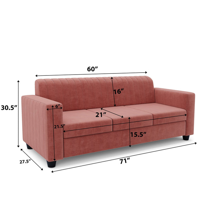 Bharat Lifestyle Andros Suede Velvet 3 Seater Sofa (Peach) for Living Room, Bedroom, Home and Office | Soft Premium Fabric | DIY Assembly | Sturdy Wooden Frame | Comfortable Seating | 1 Year Warranty - BHARAT LIFESPACE PRIVATE LIMITED