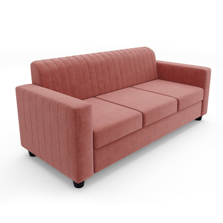 Bharat Lifestyle Andros Suede Velvet 3 Seater Sofa (Peach) for Living Room, Bedroom, Home and Office | Soft Premium Fabric | DIY Assembly | Sturdy Wooden Frame | Comfortable Seating | 1 Year Warranty - BHARAT LIFESPACE PRIVATE LIMITED