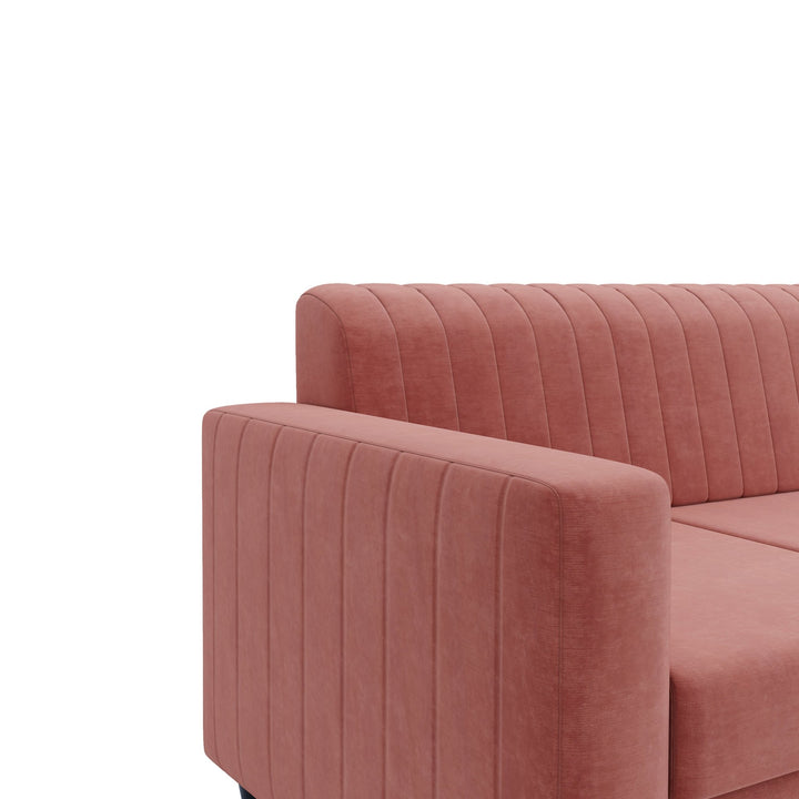 Bharat Lifestyle Andros Suede Velvet 3 Seater Sofa (Peach) for Living Room, Bedroom, Home and Office | Soft Premium Fabric | DIY Assembly | Sturdy Wooden Frame | Comfortable Seating | 1 Year Warranty - BHARAT LIFESPACE PRIVATE LIMITED