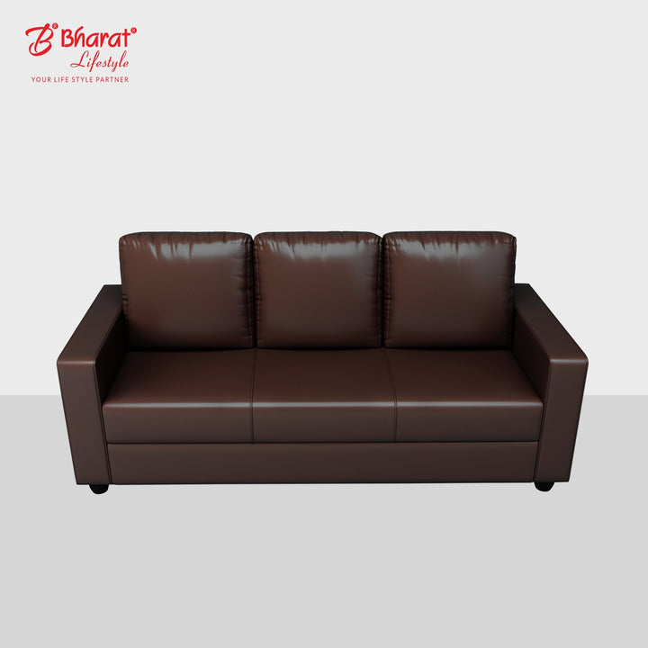 Bharat Lifestyle Aristo Leatherette 3 Seater Sofa (Brown) for Living Room, Bedroom, Home and Office| Elegant Design | DIY Assembly | Durable Wooden Frame | Comfortable Seating | 1 Year Warranty - BHARAT LIFESPACE PRIVATE LIMITED