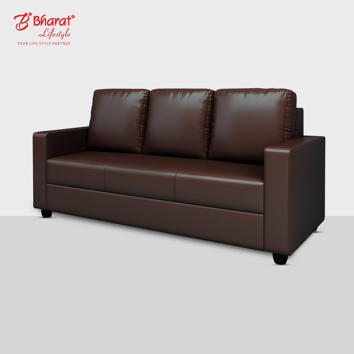 Bharat Lifestyle Aristo Leatherette 3 Seater Sofa (Brown) for Living Room, Bedroom, Home and Office| Elegant Design | DIY Assembly | Durable Wooden Frame | Comfortable Seating | 1 Year Warranty - BHARAT LIFESPACE PRIVATE LIMITED