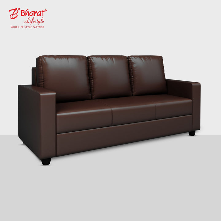 Bharat Lifestyle Aristo Leatherette 3 Seater Sofa (Brown) for Living Room, Bedroom, Home and Office| Elegant Design | DIY Assembly | Durable Wooden Frame | Comfortable Seating | 1 Year Warranty - BHARAT LIFESPACE PRIVATE LIMITED