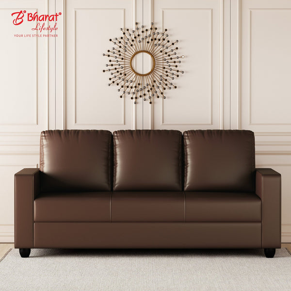 Bharat Lifestyle Aristo Leatherette 3 Seater Sofa (Brown) for Living Room, Bedroom, Home and Office| Elegant Design | DIY Assembly | Durable Wooden Frame | Comfortable Seating | 1 Year Warranty - BHARAT LIFESPACE PRIVATE LIMITED