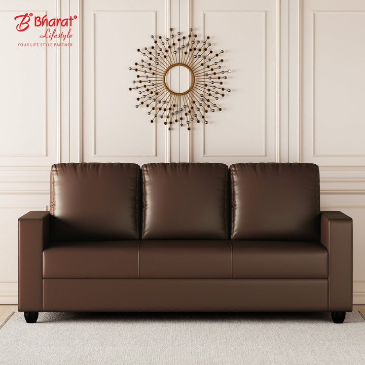 Bharat Lifestyle Aristo Leatherette 3 Seater Sofa (Brown) for Living Room, Bedroom, Home and Office| Elegant Design | DIY Assembly | Durable Wooden Frame | Comfortable Seating | 1 Year Warranty - BHARAT LIFESPACE PRIVATE LIMITED