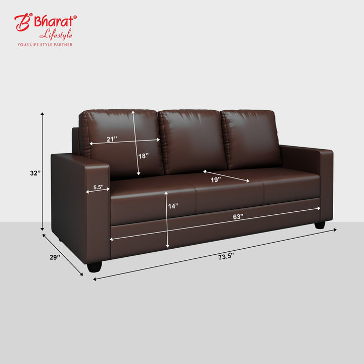 Bharat Lifestyle Aristo Leatherette 3 Seater Sofa (Brown) for Living Room, Bedroom, Home and Office| Elegant Design | DIY Assembly | Durable Wooden Frame | Comfortable Seating | 1 Year Warranty - BHARAT LIFESPACE PRIVATE LIMITED