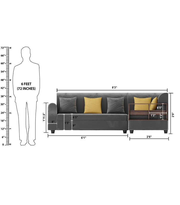Bharat Lifestyle Aston Fabric 6 Seater Right Facing Sofa (Finish Color - Grey, DIY(Do - It - Yourself) - BHARAT LIFESPACE PRIVATE LIMITED