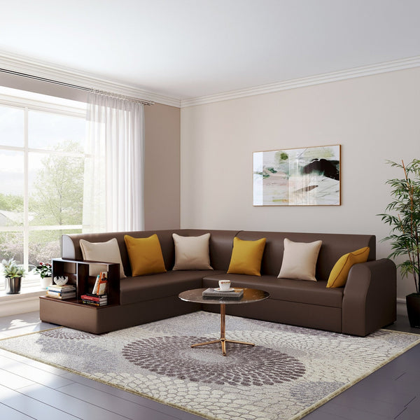 Bharat Lifestyle Aston Leatherette 6 Seater Left Facing Sofa (Finish Color - Brown, DIY(Do - It - Yourself) - BHARAT LIFESPACE PRIVATE LIMITED