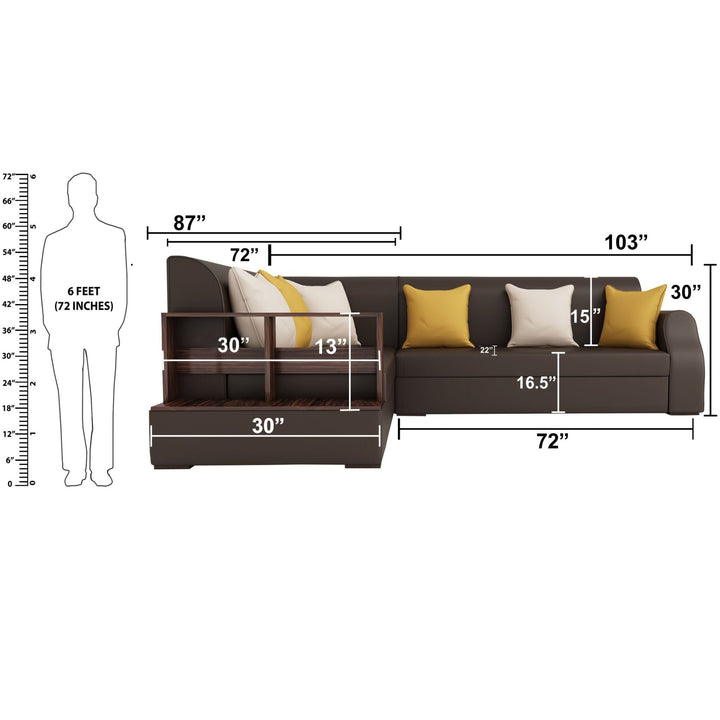 Bharat Lifestyle Aston Leatherette 6 Seater Left Facing Sofa (Finish Color - Brown, DIY(Do - It - Yourself) - BHARAT LIFESPACE PRIVATE LIMITED