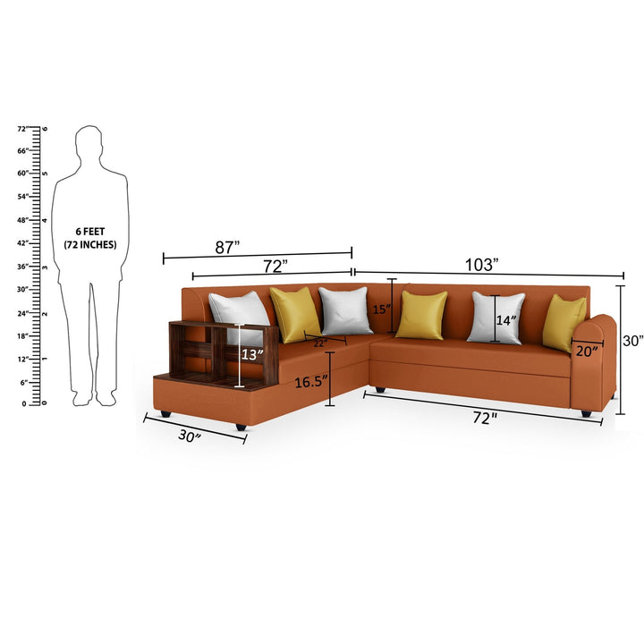 Bharat Lifestyle Aston Leatherette 6 Seater Left Facing Sofa (Finish Color - Tan, DIY(Do - It - Yourself) - BHARAT LIFESPACE PRIVATE LIMITED