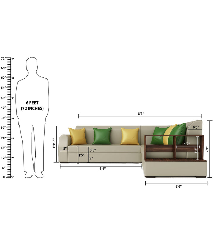 Bharat Lifestyle Aston Leatherette 6 Seater Right Facing Sofa (Finish Color - Beige, DIY(Do - It - Yourself) - BHARAT LIFESPACE PRIVATE LIMITED