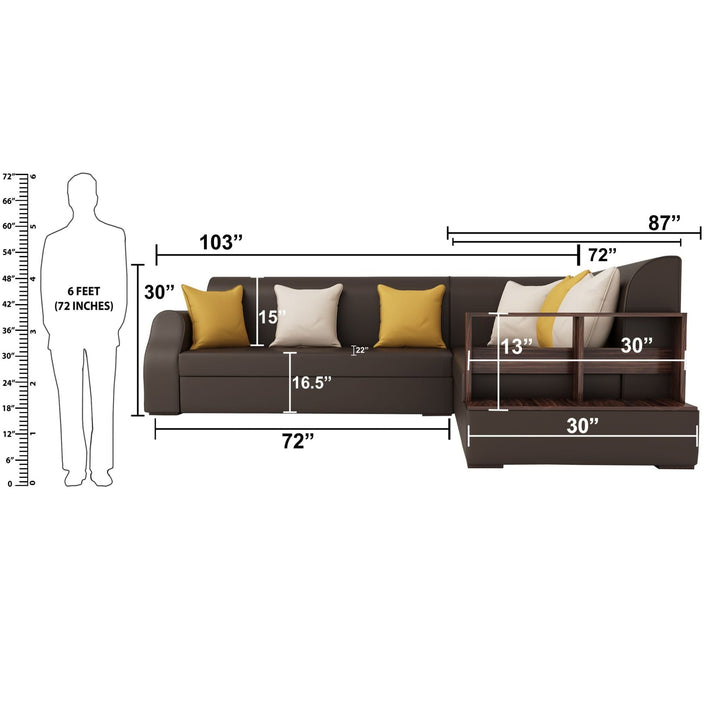 Bharat Lifestyle Aston Leatherette 6 Seater Right Facing Sofa (Finish Color - Brown, DIY(Do - It - Yourself) - BHARAT LIFESPACE PRIVATE LIMITED