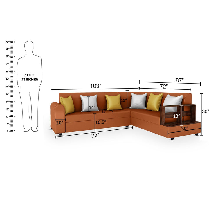 Bharat Lifestyle Aston Leatherette 6 Seater Right Facing Sofa (Finish Color - Tan, DIY(Do - It - Yourself) - BHARAT LIFESPACE PRIVATE LIMITED