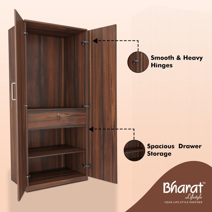 Bharat Lifestyle Atlanta Engineered Wood 2 Door Wardrobe (Finish Color - Brown, Knock Down) - BHARAT LIFESPACE PRIVATE LIMITED