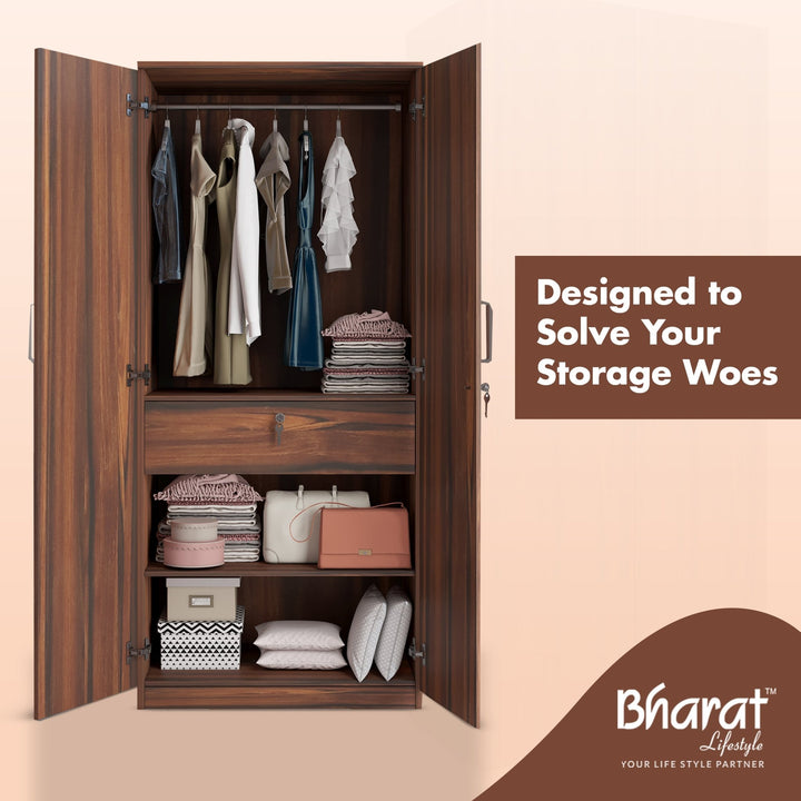 Bharat Lifestyle Atlanta Engineered Wood 2 Door Wardrobe (Finish Color - Brown, Knock Down) - BHARAT LIFESPACE PRIVATE LIMITED