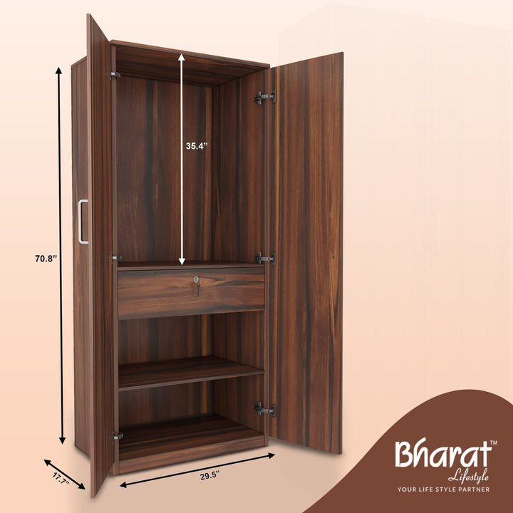 Bharat Lifestyle Atlanta Engineered Wood 2 Door Wardrobe (Finish Color - Brown, Knock Down) - BHARAT LIFESPACE PRIVATE LIMITED
