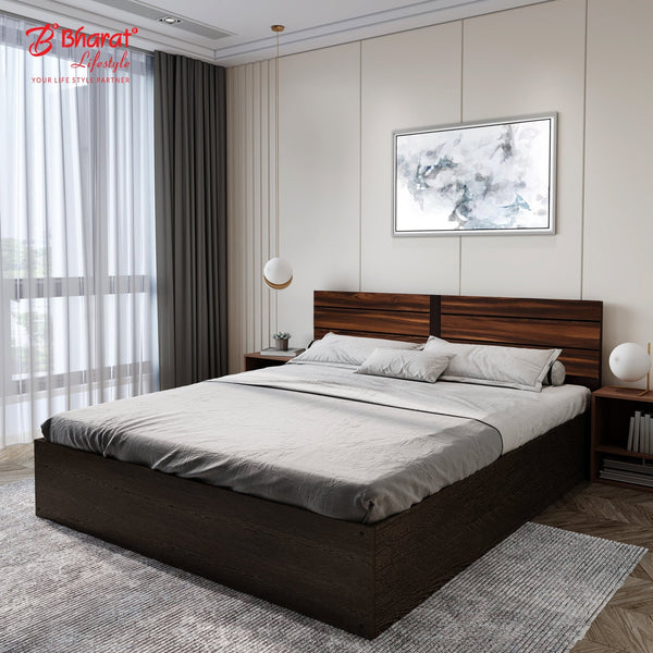 Bharat Lifestyle Atmore Low Height Engineered Wood Queen Bed (Finish Color - Wenge, Delivery Condition - Knock Down) - BHARAT LIFESPACE PRIVATE LIMITED