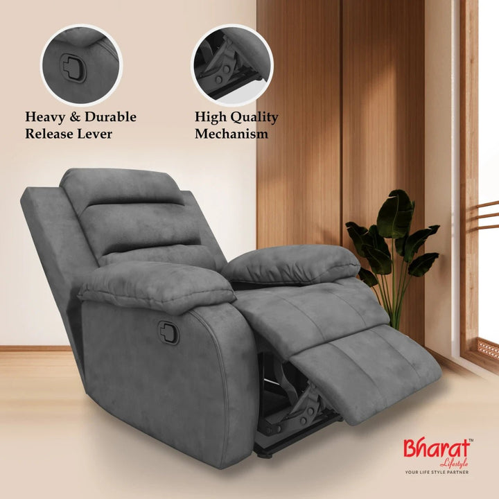 Bharat Lifestyle Austin Fabric Manual Recliner (Grey) | 1 Seater Recliner Chair Sofa | Soft Suede Fabric | 3 Comfort Positions | DIY Assembly | 1 Year Warranty | For Living Room, Bedroom, Home & Office - BHARAT LIFESPACE PRIVATE LIMITED