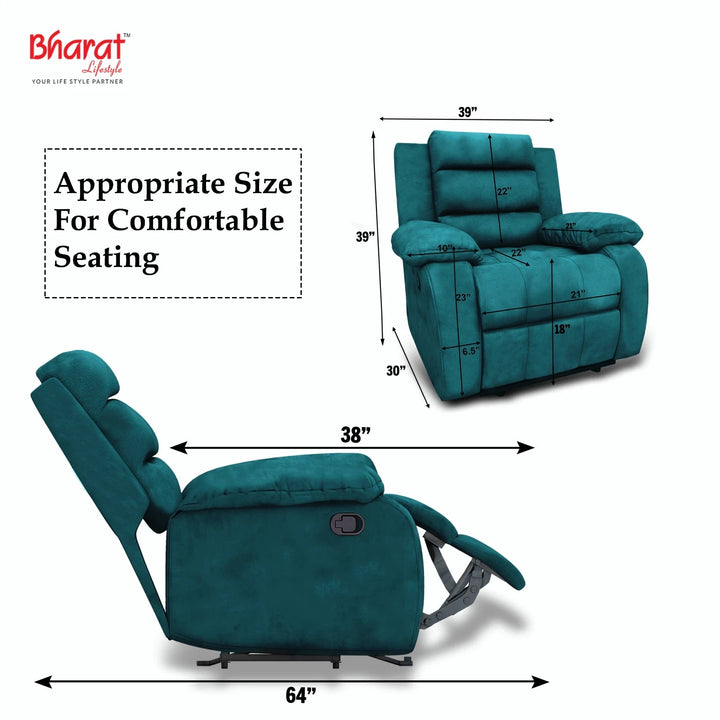 Bharat Lifestyle Austin Fabric Manual Recliner (Grey) | 1 Seater Recliner Chair Sofa | Soft Suede Fabric | 3 Comfort Positions | DIY Assembly | 1 Year Warranty | For Living Room, Bedroom, Home & Office - BHARAT LIFESPACE PRIVATE LIMITED