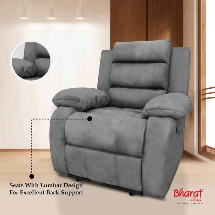 Bharat Lifestyle Austin Fabric Manual Recliner (Grey) | 1 Seater Recliner Chair Sofa | Soft Suede Fabric | 3 Comfort Positions | DIY Assembly | 1 Year Warranty | For Living Room, Bedroom, Home & Office - BHARAT LIFESPACE PRIVATE LIMITED